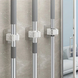 4-Piece Wall-Mounted Mop & Broom Holder Set – No-Drill Adhesive