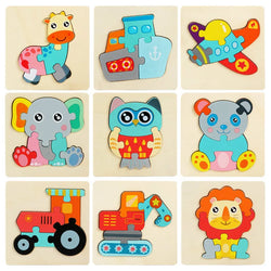 3D Wooden Cartoon Animal Puzzles for Kids