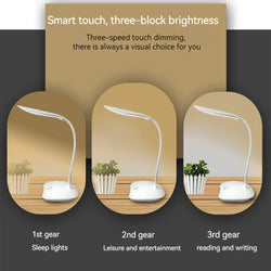 LED Reading Desk Lamp – Portable, USB, Touch Dimming, Eye Protection