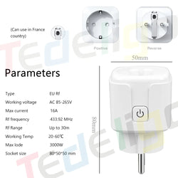 RF 220V 16A Wireless Remote Control Socket – 3000W EU FR Standard