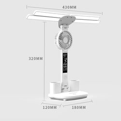 3-in-1 LED Desk Lamp with Fan, Calendar, and Clock – USB Rechargeable