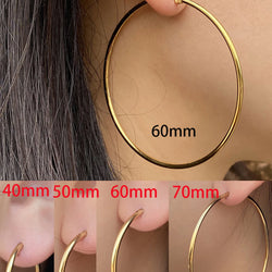 1 Pair/2 Pcs 10 To 70mm Gold Color Big Round Stainless Steel Earrings