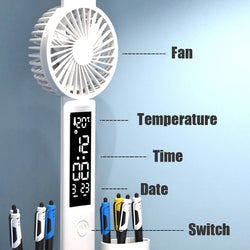 3-in-1 LED Desk Lamp with Fan, Calendar, and Clock – USB Rechargeable