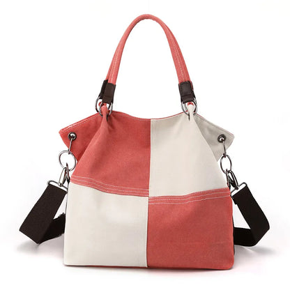 Women's Canvas Shoulder Bag - Designer Patchwork Handbag, Tote, and Crossbody