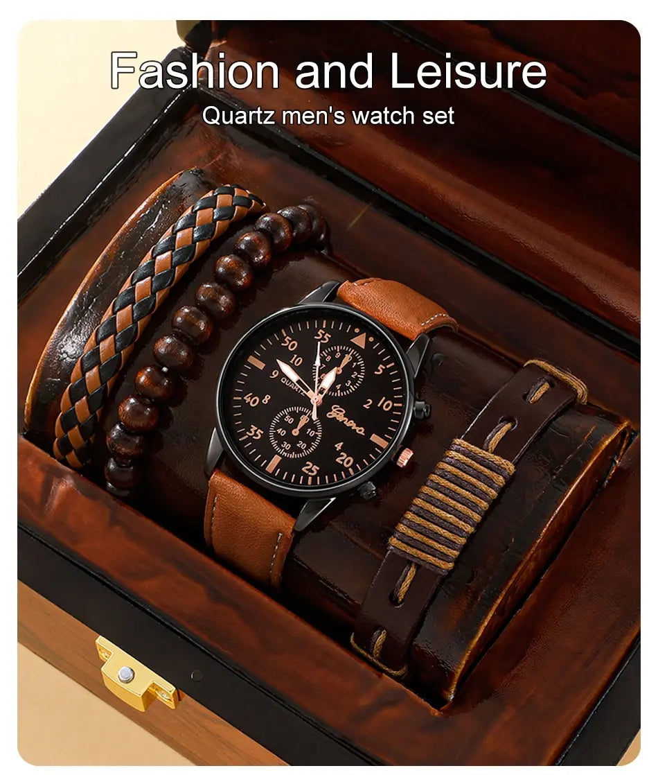 Men's Luxury Watch with Bracelets Set – Fashion & Casual Design, Quartz Movement