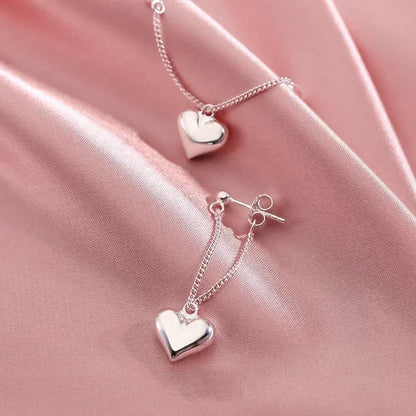 Heart Chain Earring – 925 Sterling Silver, Hypoallergenic Jewelry for Women