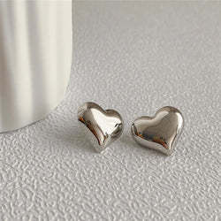 Gold Color Smooth Surface Love Heart Shaped Stud Earrings for Women