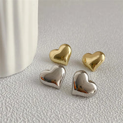 Gold Color Smooth Surface Love Heart Shaped Stud Earrings for Women