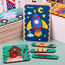 Baby Wooden Montessori Puzzle – 3D Cartoon Animal Toy (Ages 1-3)