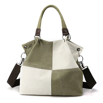 Women's Canvas Shoulder Bag - Designer Patchwork Handbag, Tote, and Crossbody