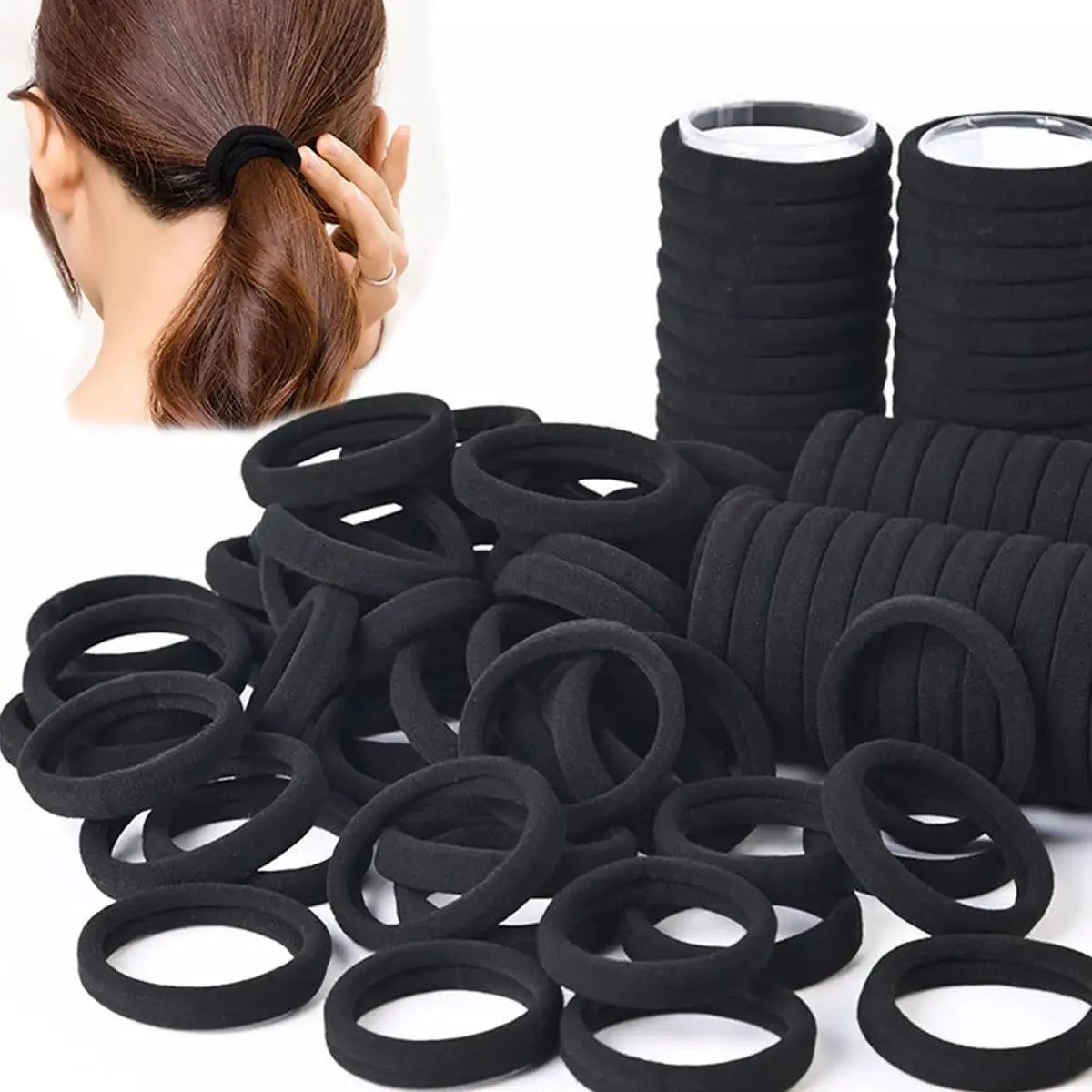 Black Hair Bands for Women and Girls, 50/100pcs High Elastic Rubber Bands