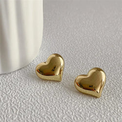 Gold Color Smooth Surface Love Heart Shaped Stud Earrings for Women