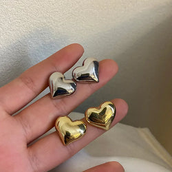 Gold Color Smooth Surface Love Heart Shaped Stud Earrings for Women