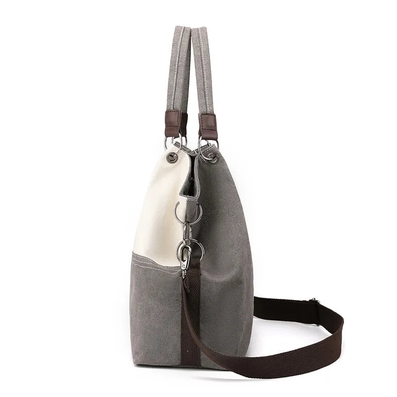 Women's Canvas Shoulder Bag - Designer Patchwork Handbag, Tote, and Crossbody