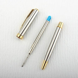 Luxury Metal Rollerball Pen – 0.7mm Blue Ink, Steel & Gold Finish