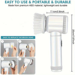 Electric Spin Scrubber with 5 Replaceable Brush Heads