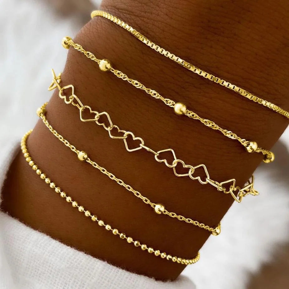 Elegant Gold Bracelet Set - 5 Pieces