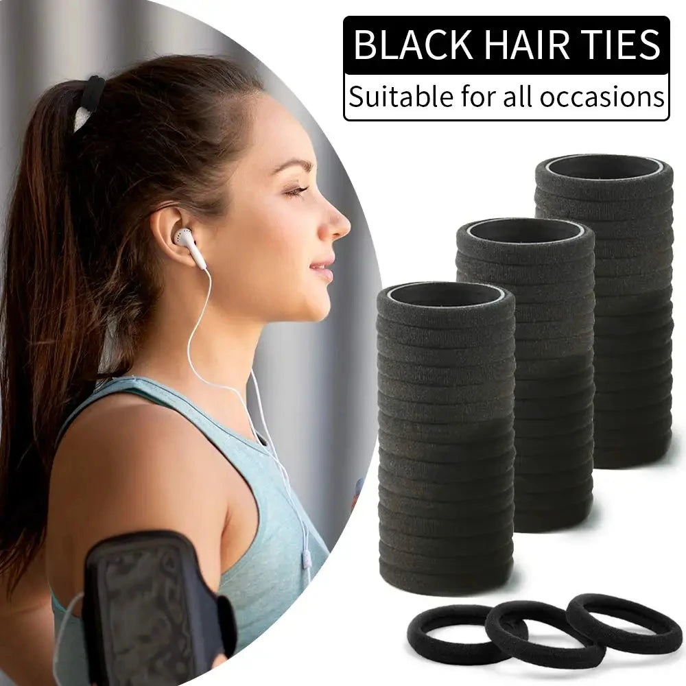 Black Hair Bands for Women and Girls, 50/100pcs High Elastic Rubber Bands