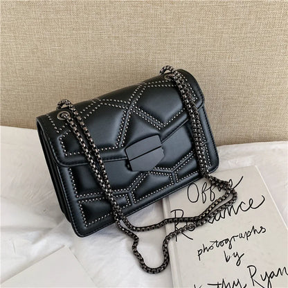 Vintage Rivet Chain Small Shoulder Bag for Women, PU Leather Fashion Flap Crossbody Bag, Designer Handbag