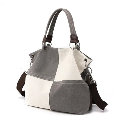 Women's Canvas Shoulder Bag - Designer Patchwork Handbag, Tote, and Crossbody