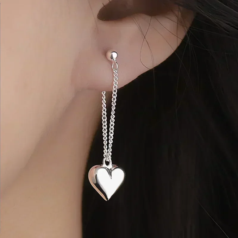 Heart Chain Earring – 925 Sterling Silver, Hypoallergenic Jewelry for Women