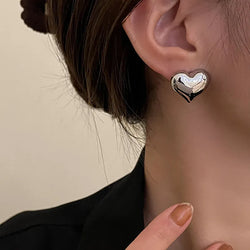 Gold Color Smooth Surface Love Heart Shaped Stud Earrings for Women