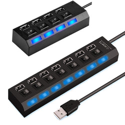 High-Speed 4/7-Port USB Hub 2.0 with LED Switch – Splitter for PC & Laptop