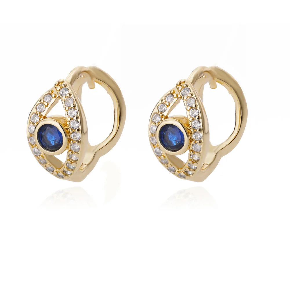 Zircon Hoop Earrings Blue Heart & Evil Eye