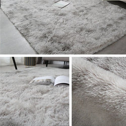 Gray Plush Rug – Soft Velvet Carpet with Anti-Slip Backing