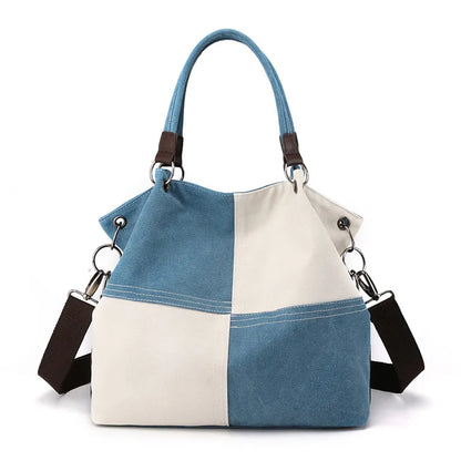 Women's Canvas Shoulder Bag - Designer Patchwork Handbag, Tote, and Crossbody