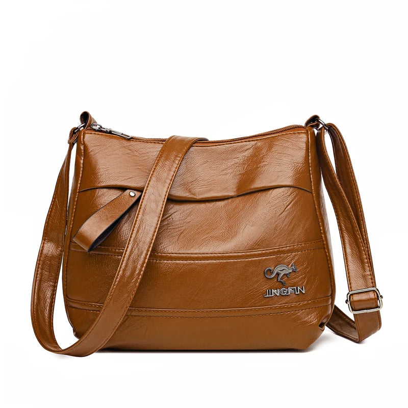 Elegant Leather One Shoulder Handbag - Shopping Bag, Crossbody, and Casual Tote