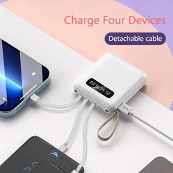 Mini 30000mAh Power Bank – Fast Charge, Built-in Cables & LED Lamp