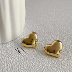 Gold Color Smooth Surface Love Heart Shaped Stud Earrings for Women