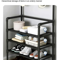 Clothes Hanger & Multi-Layer Shoe Rack Organizer