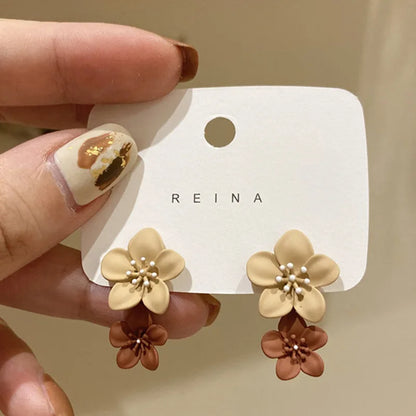 Simple Coffee Flower Drop Dangle Earrings for Women