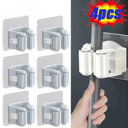 4-Piece Wall-Mounted Mop & Broom Holder Set – No-Drill Adhesive