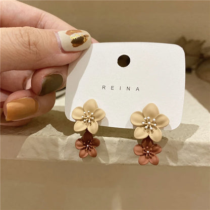 Simple Coffee Flower Drop Dangle Earrings for Women