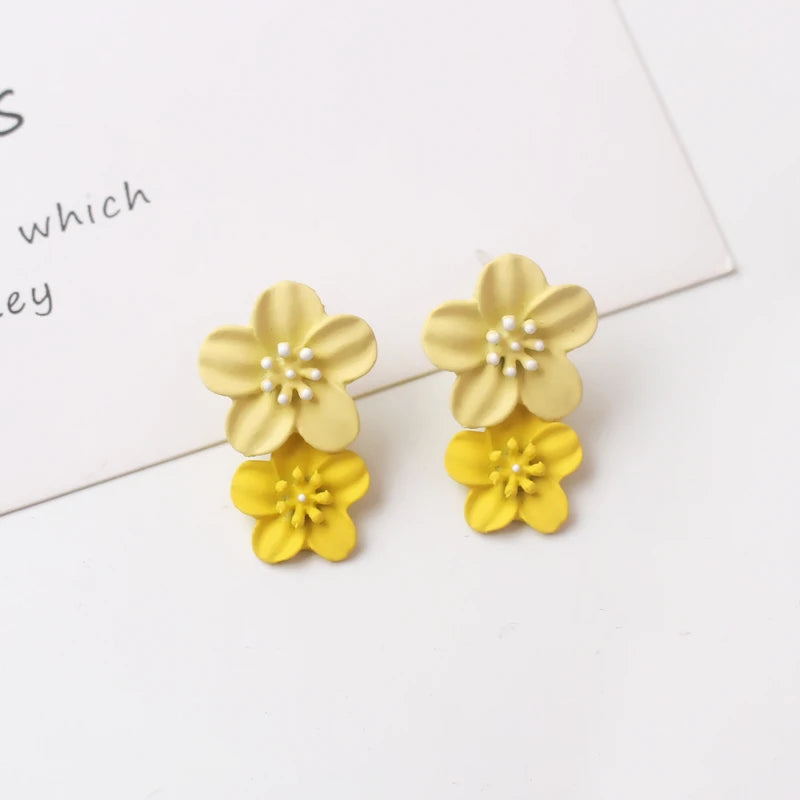 Simple Coffee Flower Drop Dangle Earrings for Women