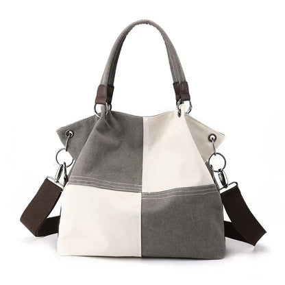 Women's Canvas Shoulder Bag - Designer Patchwork Handbag, Tote, and Crossbody