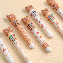 Kawaii Cartoon Bear 10-Color Ballpoint Gel Pens – 0.5mm