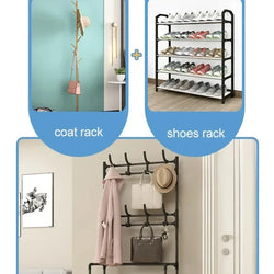 Clothes Hanger & Multi-Layer Shoe Rack Organizer