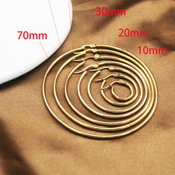 1 Pair/2 Pcs 10 To 70mm Gold Color Big Round Stainless Steel Earrings