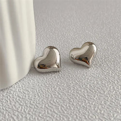 Gold Color Smooth Surface Love Heart Shaped Stud Earrings for Women