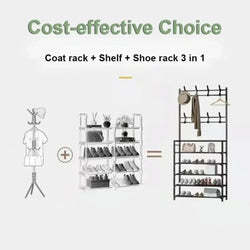 Clothes Hanger & Multi-Layer Shoe Rack Organizer