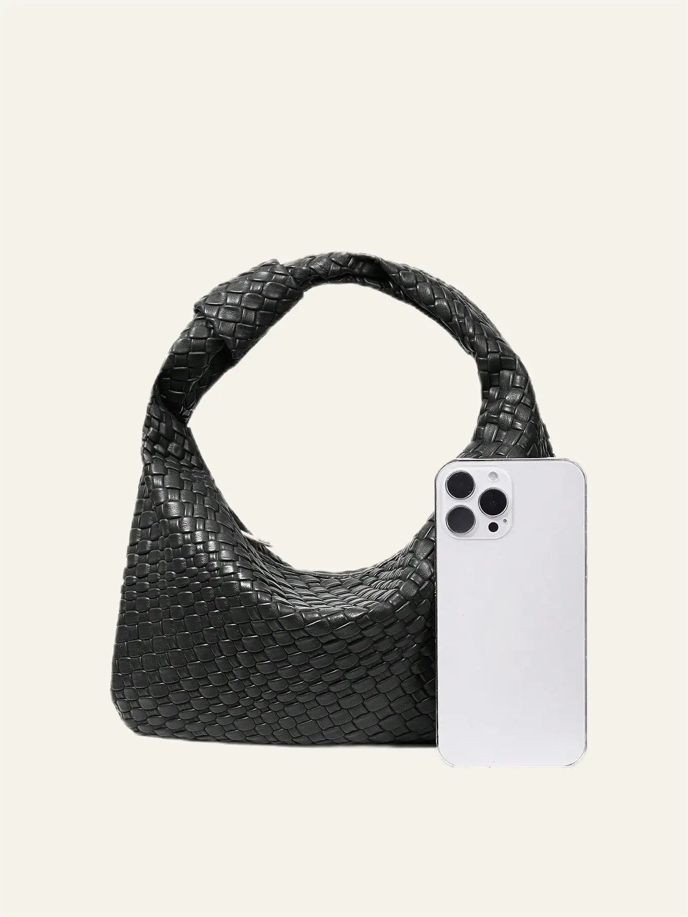 Women's High-End Retro Fashion Crescent Silver Handbag with Woven Knot Decoration – Perfect for Shopping, Dating, and Weddings