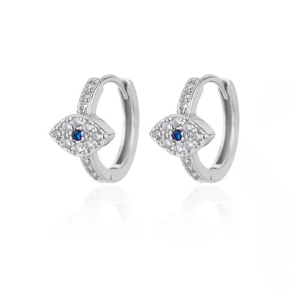 Zircon Hoop Earrings Blue Heart & Evil Eye