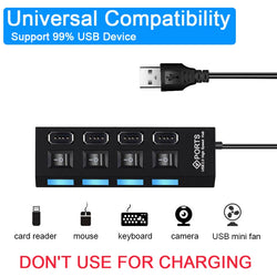 High-Speed 4/7-Port USB Hub 2.0 with LED Switch – Splitter for PC & Laptop