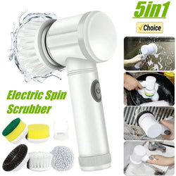 Electric Spin Scrubber with 5 Replaceable Brush Heads