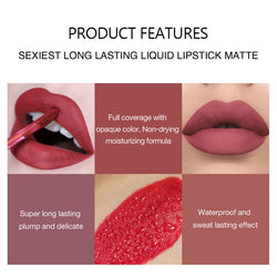 Set of 6 Non-Stick Liquid Lipsticks – Long-Lasting Matte Lip Gloss Gift Box