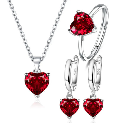 925 Sterling Silver Jewelry Set for Women – Heart Zircon Ring, Earrings, Necklace